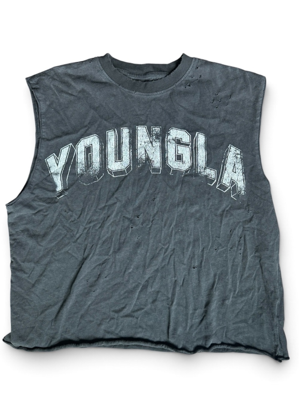 YoungLA Distressed Oversized Sleeveless Graphic Tee in Charcoal